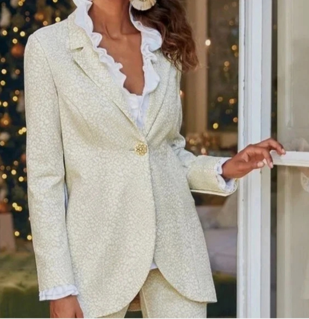 Soft Surroundings Beige Leotine Leopard Print Ponte Blazer Jacket NWOT
